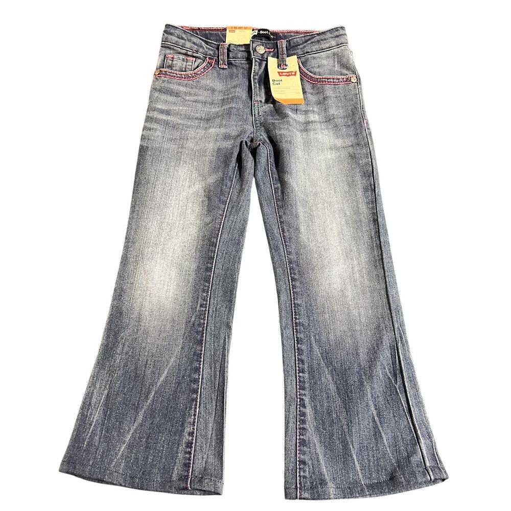 Levis Jeans Girls 6 Regular Boot Cut Pink Trim Embroidered Pockets New Denim